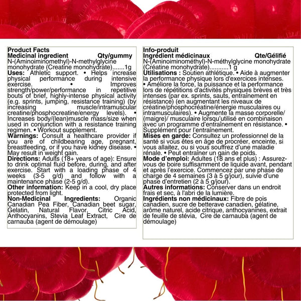 GUMvees Creatine Berry Product Facts panel